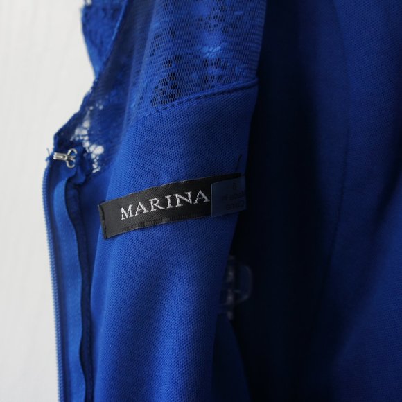 Marina Bright Blue Lace Dress Size 8 with belt - Picture 3 of 16